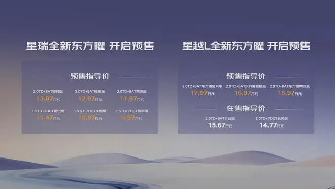 9.97万元起 吉利星瑞/星越L全新东方曜预售价公布