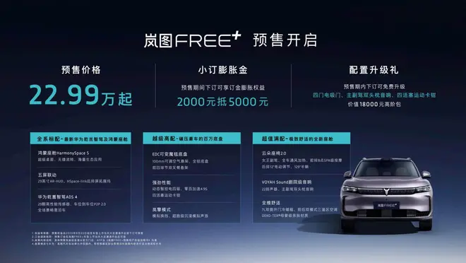 满配华为全家桶上车 岚图FREE+预售22.99万起