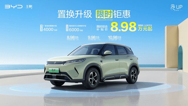 综合补贴价8.98万起 比亚迪元UP智驾版推限时补贴2