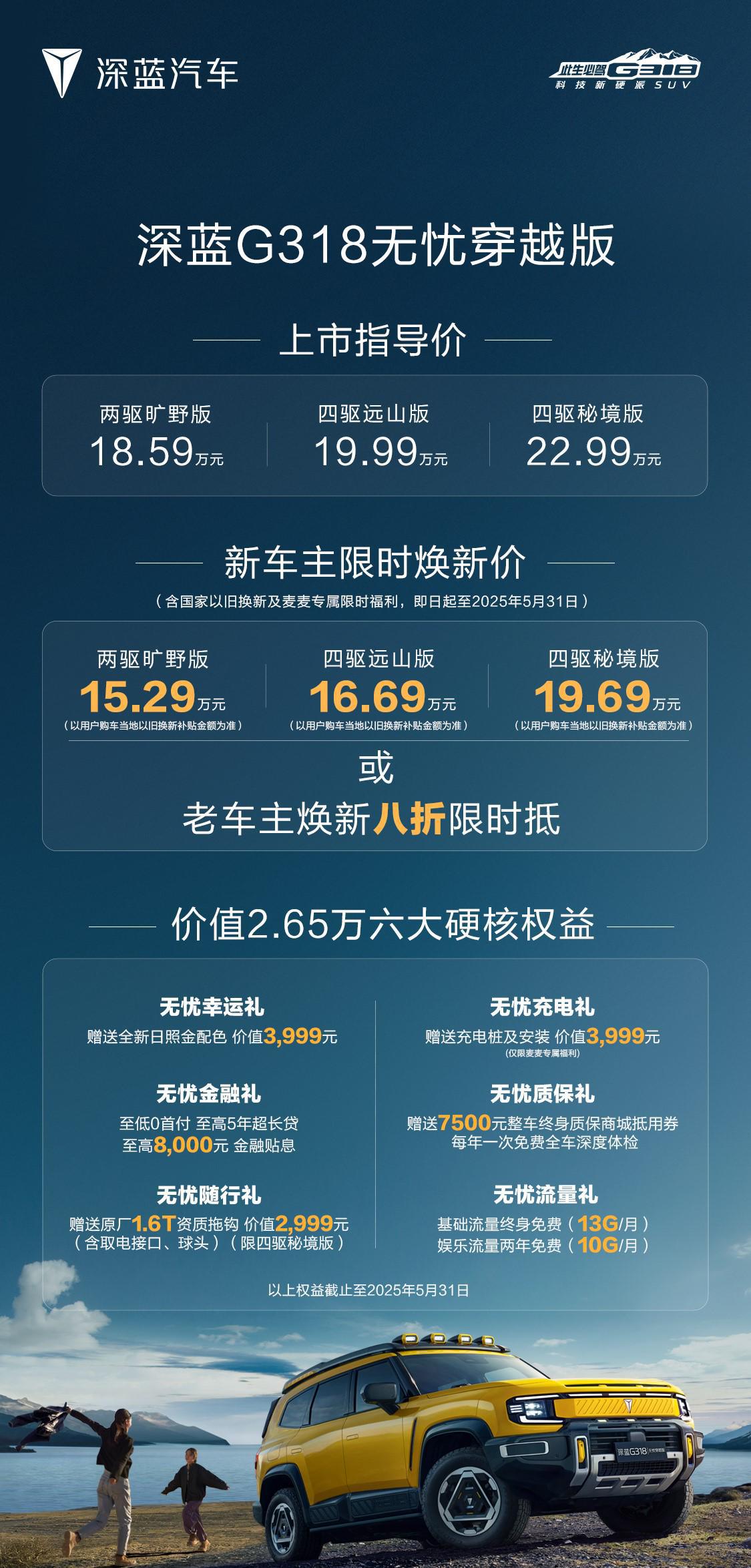 出厂即满级 深蓝G318无忧穿越版限时价15.29万元起